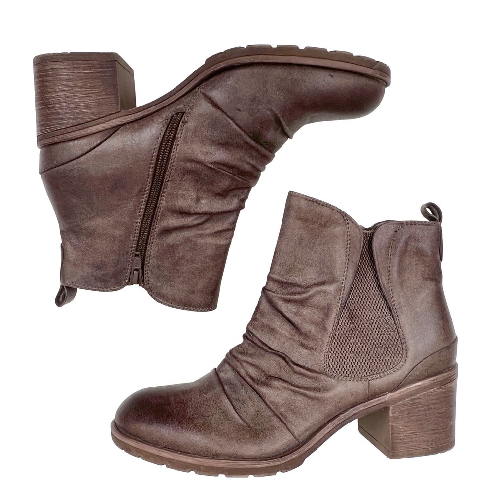 Baretraps Drennan Womens 10M Ankle Boots Brown Zip Ruched Block Heel Cowgirl